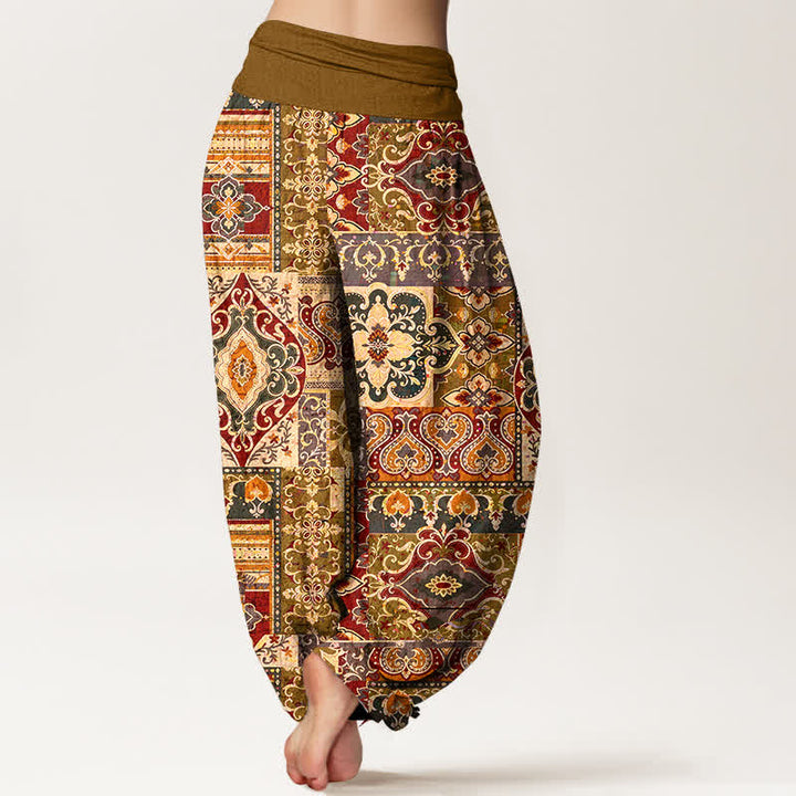 Buddha Stones Pantaloni harem da donna in cotone con motivo a mosaico color oliva e vita elasticizzata - image 6