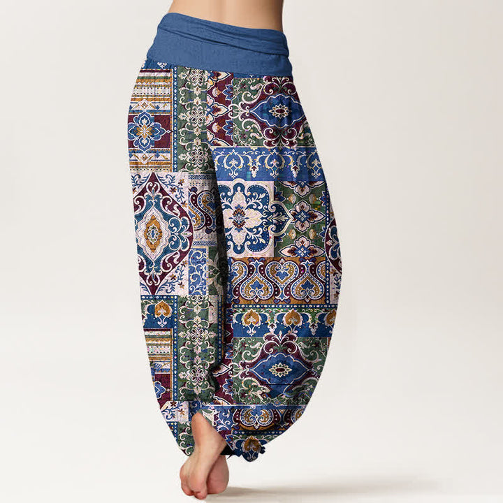 Buddha Stones Pantaloni harem da donna in cotone con motivo a mosaico color oliva e vita elasticizzata - image 9