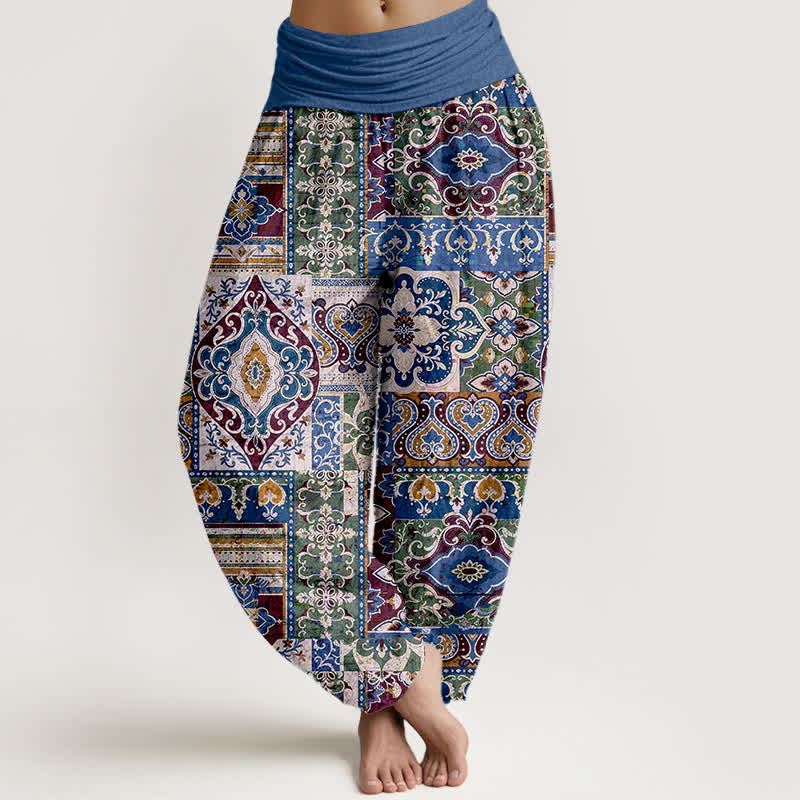 Buddha Stones Pantaloni harem da donna in cotone con motivo a mosaico color oliva e vita elasticizzata - Blu reale - US16, UK/AU20, EU48 (3XL) - image 8