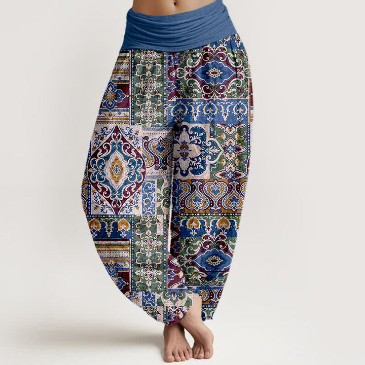 Buddha Stones Pantaloni harem da donna in cotone con motivo a mosaico color oliva e vita elasticizzata - Blu reale - US16, UK/AU20, EU48 (3XL) - image 8