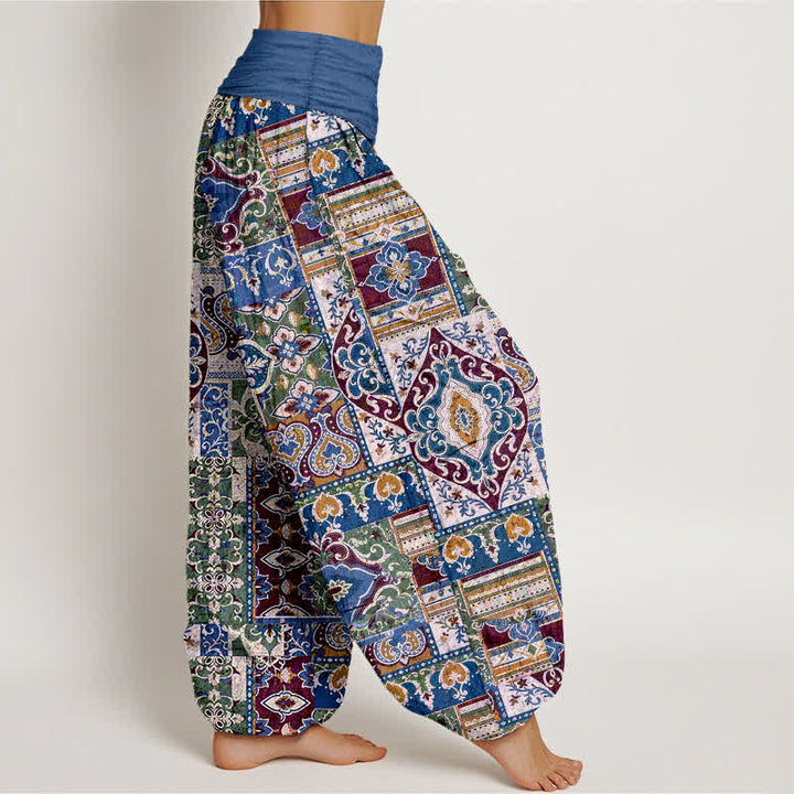 Buddha Stones Pantaloni harem da donna in cotone con motivo a mosaico color oliva e vita elasticizzata - image 10