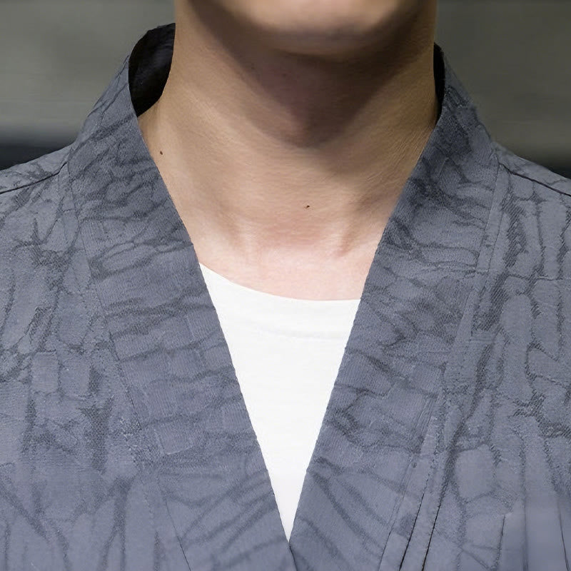 Buddha Stones Camicia da uomo estiva a maniche corte con scollo a V, bottoni e motivo a effetto frantumato, con tasche. - image 10