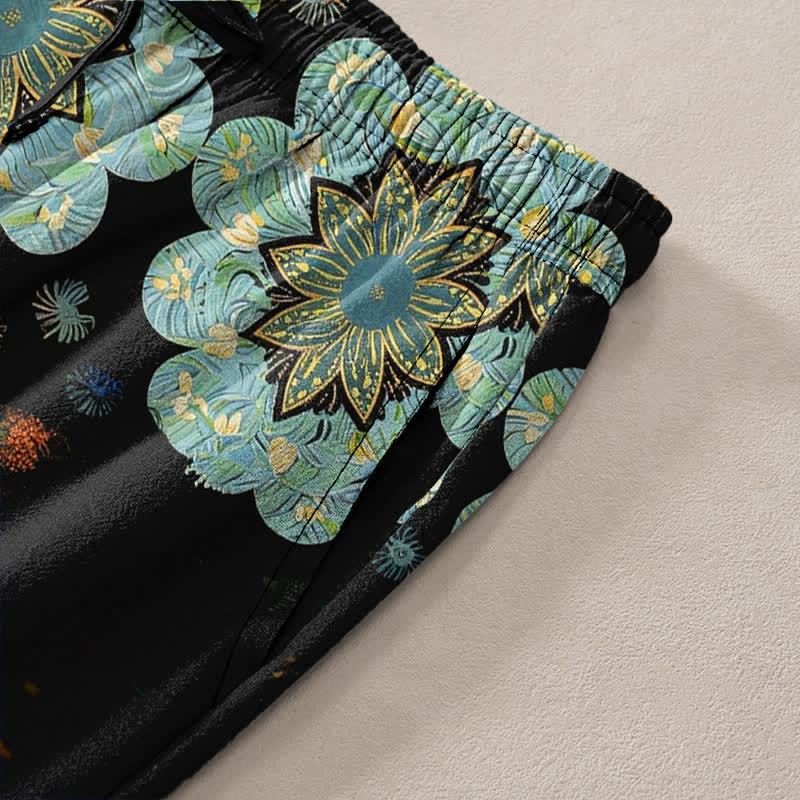 Buddha Stones Pantaloni da uomo affusolati in puro cotone con motivo floreale mandala e tasche. - image 2