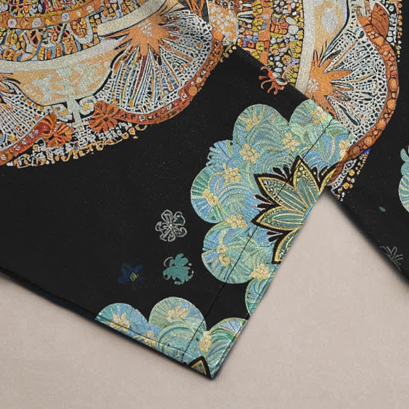Buddha Stones Pantaloni da uomo affusolati in puro cotone con motivo floreale mandala e tasche. - image 3