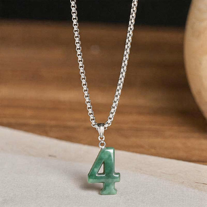 Buddha Stones Collana con ciondolo portafortuna in giada naturale e acciaio al titanio con numeri angelici da 0 a 9. - image 19