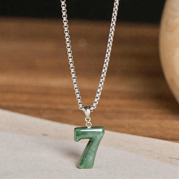 Buddha Stones Collana con ciondolo portafortuna in giada naturale e acciaio al titanio con numeri angelici da 0 a 9. - image 31