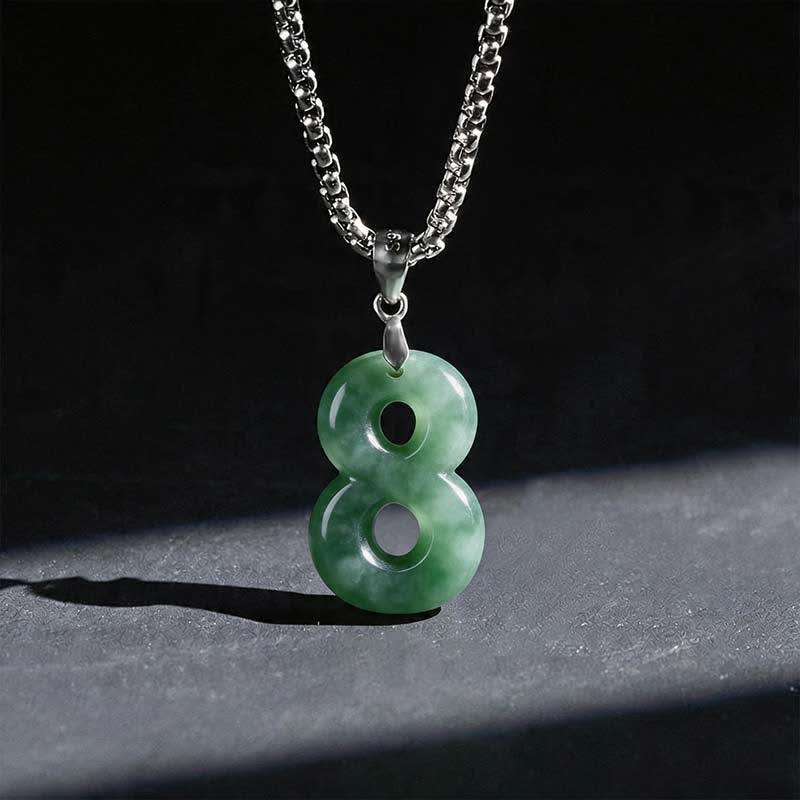 Buddha Stones Collana con ciondolo portafortuna in giada naturale e acciaio al titanio con numeri angelici da 0 a 9. - 8 - image 34