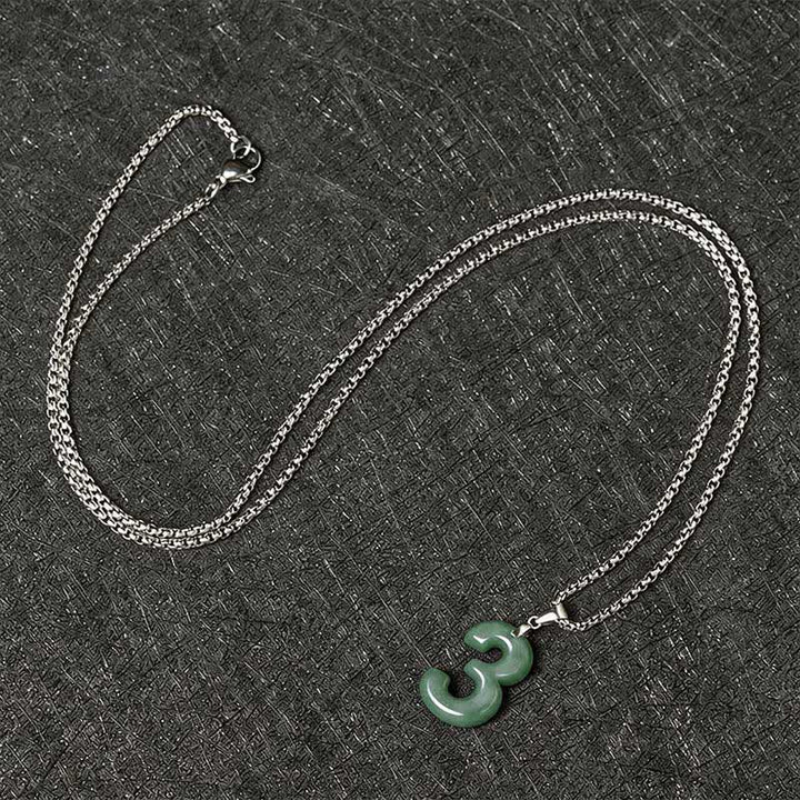 Buddha Stones Collana con ciondolo portafortuna in giada naturale e acciaio al titanio con numeri angelici da 0 a 9. - image 16