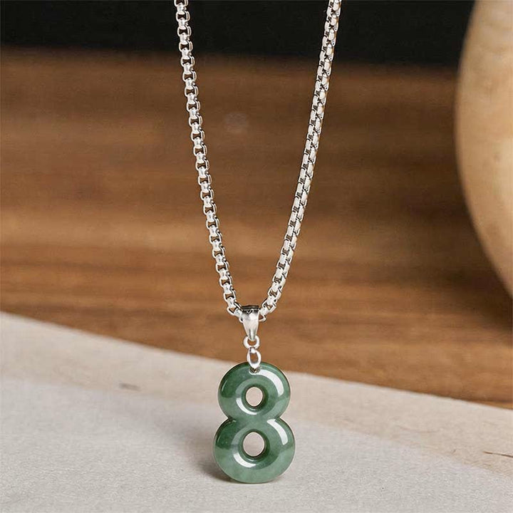 Buddha Stones Collana con ciondolo portafortuna in giada naturale e acciaio al titanio con numeri angelici da 0 a 9. - image 35