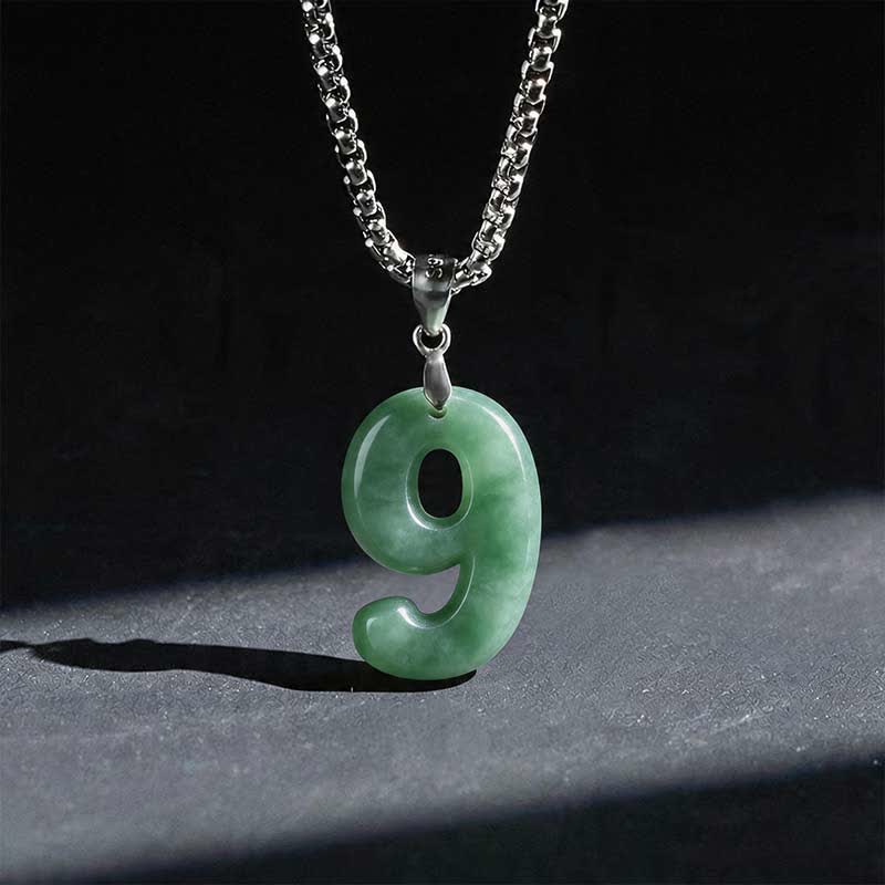 Buddha Stones Collana con ciondolo portafortuna in giada naturale e acciaio al titanio con numeri angelici da 0 a 9. - 9 - image 38