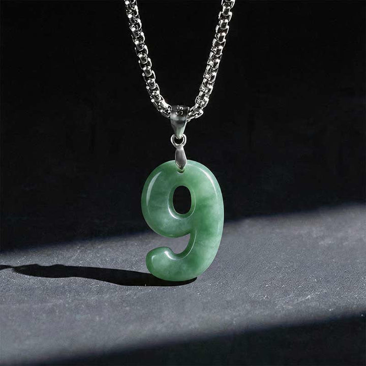 Buddha Stones Collana con ciondolo portafortuna in giada naturale e acciaio al titanio con numeri angelici da 0 a 9. - 9 - image 38