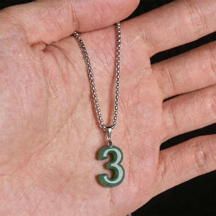 Buddha Stones Collana con ciondolo portafortuna in giada naturale e acciaio al titanio con numeri angelici da 0 a 9. - image 17