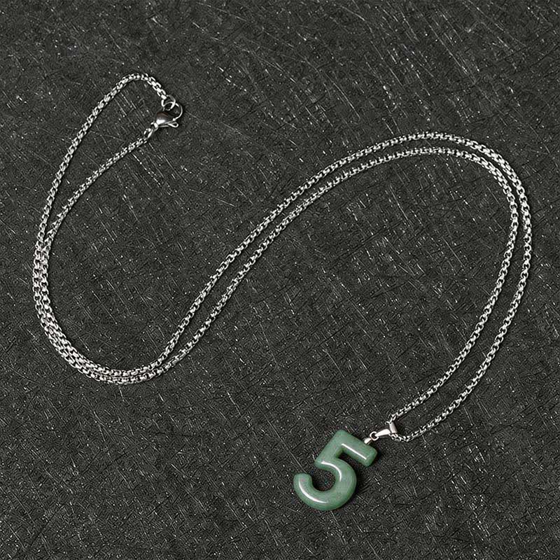 Buddha Stones Collana con ciondolo portafortuna in giada naturale e acciaio al titanio con numeri angelici da 0 a 9. - image 24