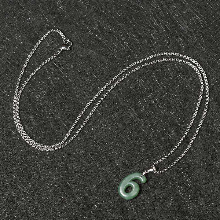 Buddha Stones Collana con ciondolo portafortuna in giada naturale e acciaio al titanio con numeri angelici da 0 a 9. - image 28