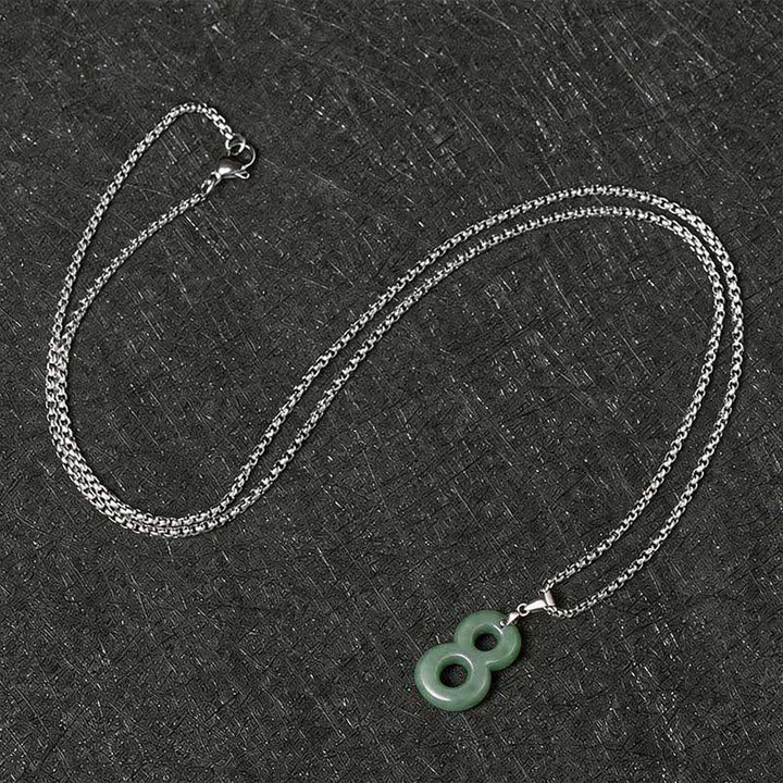 Buddha Stones Collana con ciondolo portafortuna in giada naturale e acciaio al titanio con numeri angelici da 0 a 9. - image 36