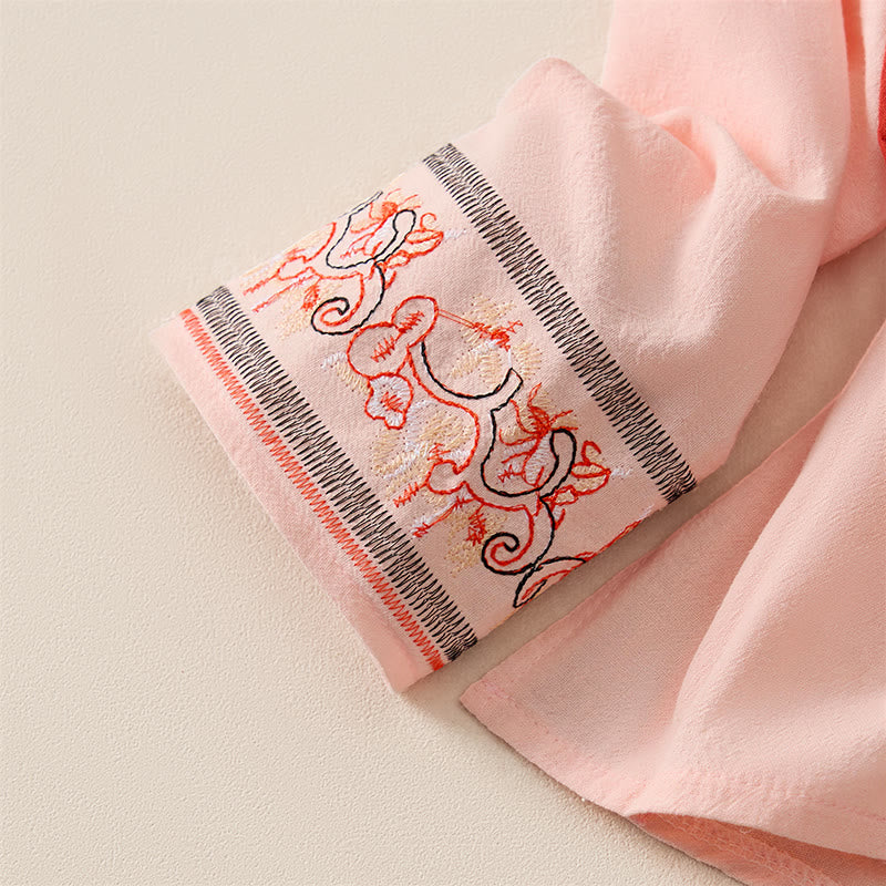 Camicia da donna a maniche lunghe con scollo obliquo e ricamo di fiori Buddha Stones, stile casual. - image 10