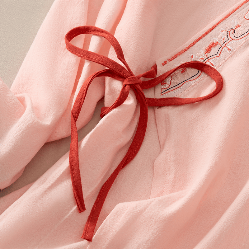 Camicia da donna a maniche lunghe con scollo obliquo e ricamo di fiori Buddha Stones, stile casual. - image 12