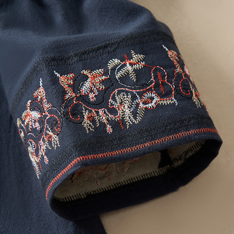 Camicia da donna a maniche lunghe con scollo obliquo e ricamo di fiori Buddha Stones, stile casual. - image 23