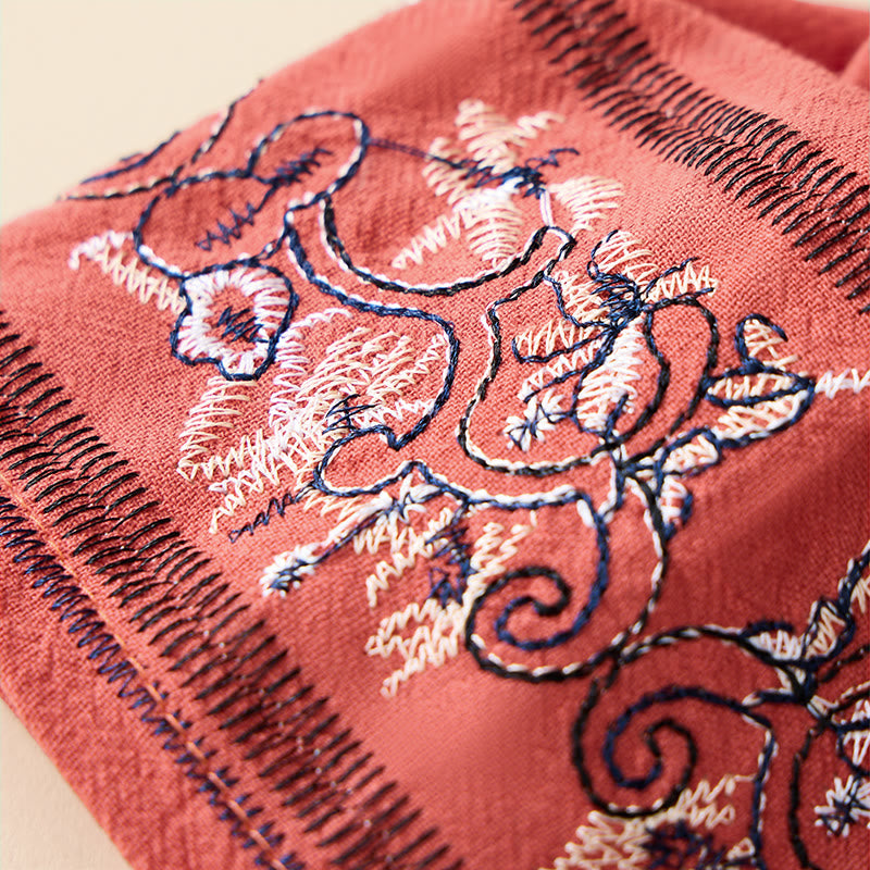 Camicia da donna a maniche lunghe con scollo obliquo e ricamo di fiori Buddha Stones, stile casual. - image 4