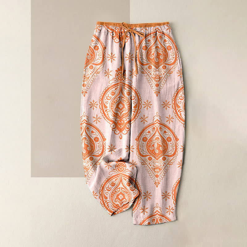 Buddha Stones Pantaloni da donna in puro cotone con fantasia floreale e vita elasticizzata, dotati di tasche. - Rosa Nebbiosa - US16, UK/AU20, EU48 (3XL) - image 3