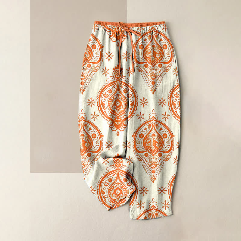 Buddha Stones Pantaloni da donna in puro cotone con fantasia floreale e vita elasticizzata, dotati di tasche. - Avorio - US16, UK/AU20, EU48 (3XL) - image 4