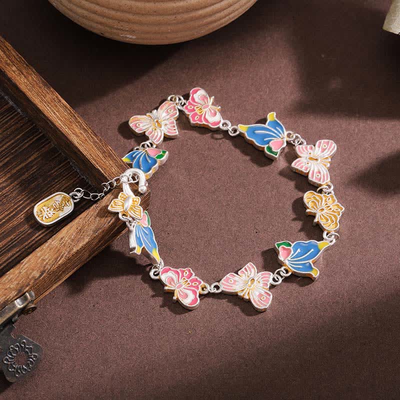 Buddha Stones Bracciale regolabile con farfalla in rame smaltato e scritta "Love". - image 2