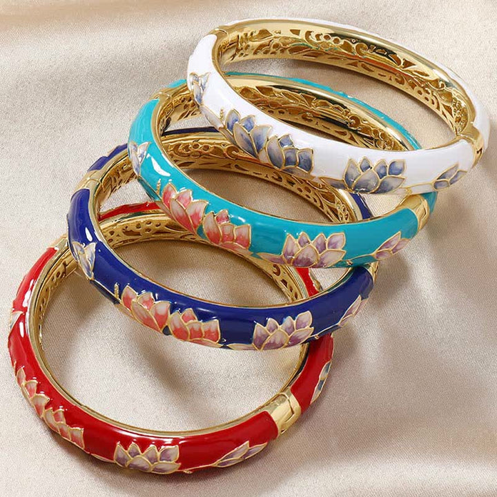 Buddha Stones Bracciale rigido illuminante in smalto cloisonné di loto in rame - image 7