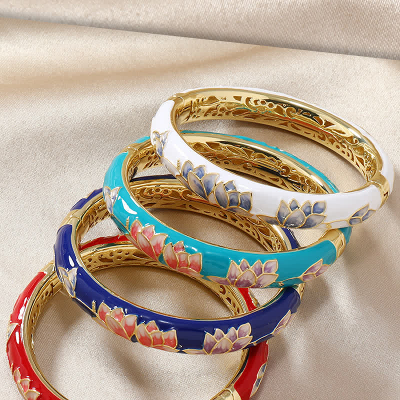 Buddha Stones Bracciale rigido illuminante in smalto cloisonné di loto in rame - image 8