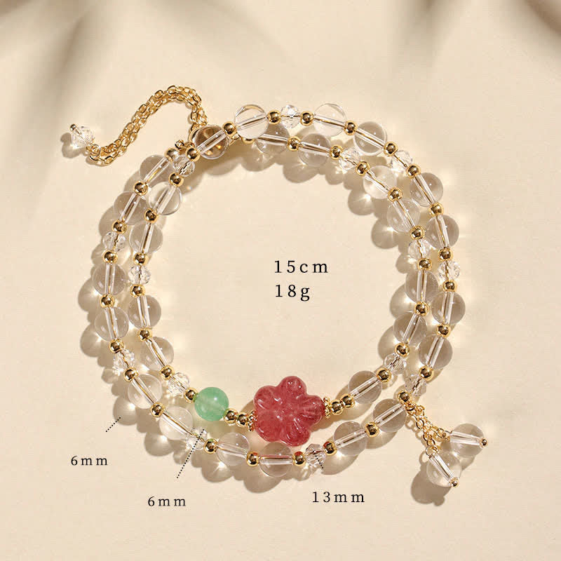 Buddha Stones Bracciale a doppio giro in quarzo fragola naturale con cristalli curativi - Quarzo trasparente (Circonferenza del polso: 14–15 cm) - image 14