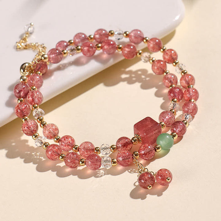 Buddha Stones Bracciale a doppio giro in quarzo fragola naturale con cristalli curativi - image 2