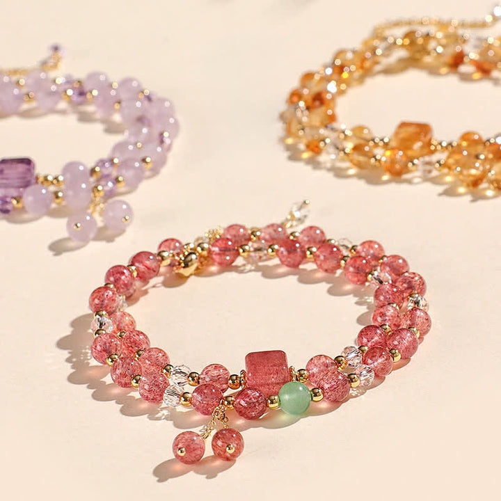 Buddha Stones Bracciale a doppio giro in quarzo fragola naturale con cristalli curativi - image 0
