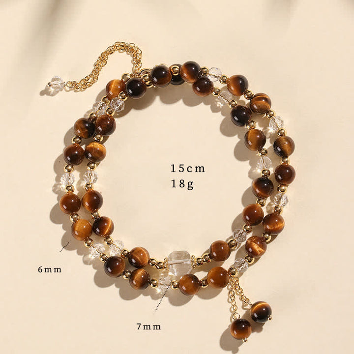 Buddha Stones Bracciale a doppio giro in quarzo fragola naturale con cristalli curativi - Occhio di tigre (circonferenza del polso: 14–15 cm) - image 21
