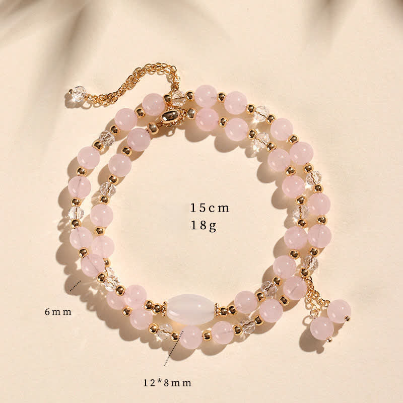 Buddha Stones Bracciale a doppio giro in quarzo fragola naturale con cristalli curativi - Quarzo rosa (Circonferenza del polso: 14–15 cm) - image 12