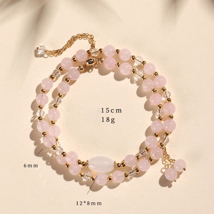 Buddha Stones Bracciale a doppio giro in quarzo fragola naturale con cristalli curativi - Quarzo rosa (Circonferenza del polso: 14–15 cm) - image 12
