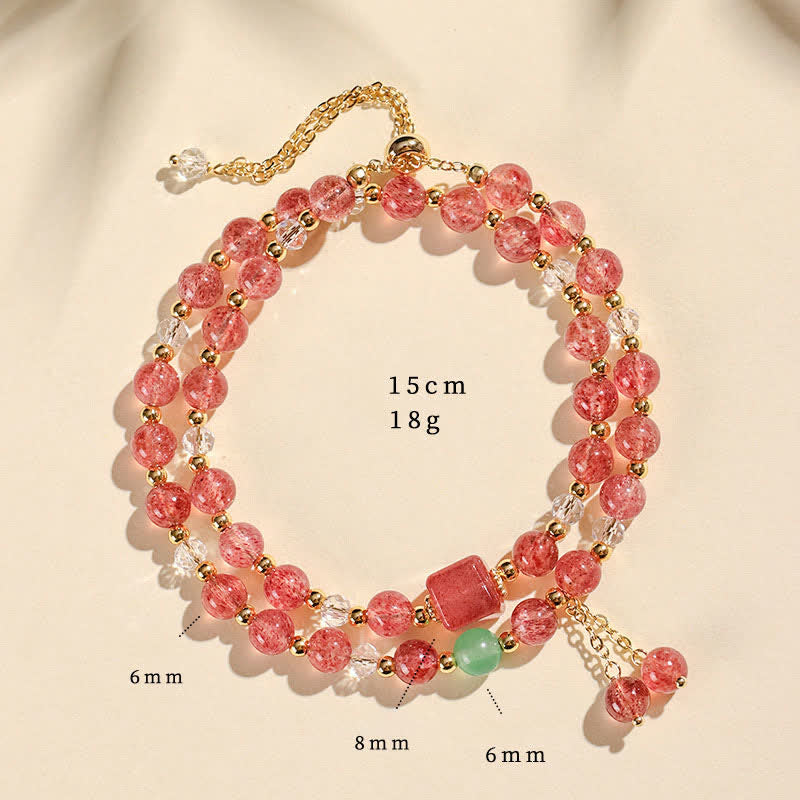 Buddha Stones Bracciale a doppio giro in quarzo fragola naturale con cristalli curativi - Quarzo fragola (Circonferenza del polso: 14–15 cm) - image 1