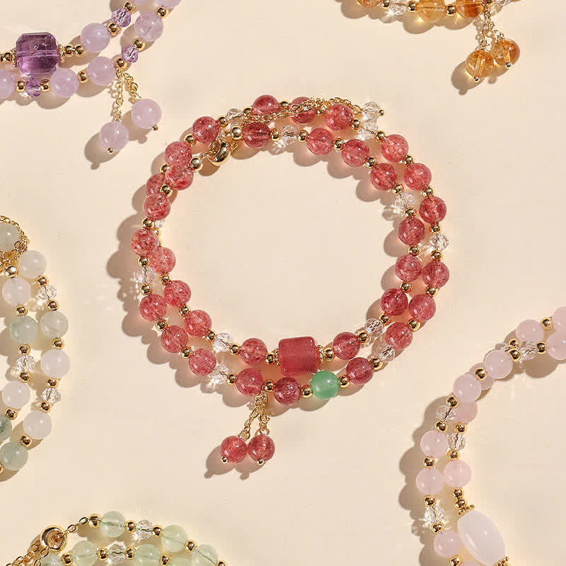 Buddha Stones Bracciale a doppio giro in quarzo fragola naturale con cristalli curativi - image 3