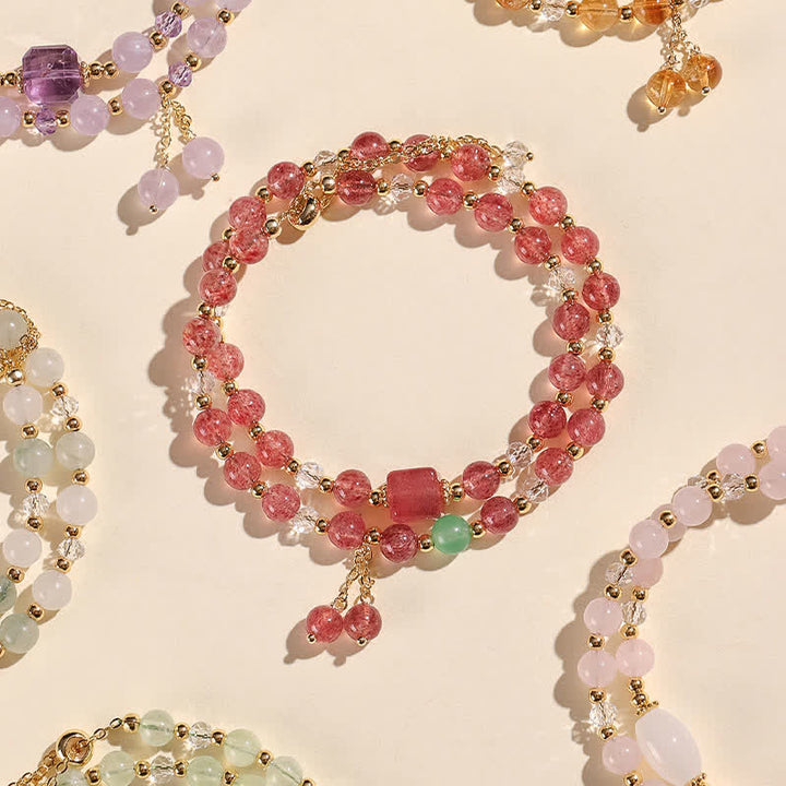 Buddha Stones Bracciale a doppio giro in quarzo fragola naturale con cristalli curativi - image 3