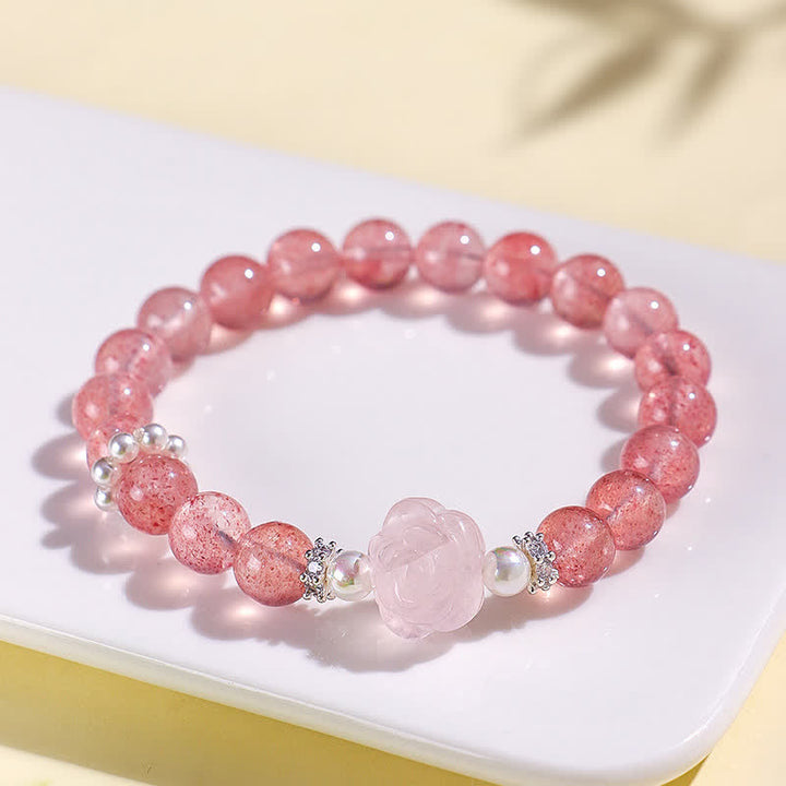 Buddha Stones Braccialetto dell'amore con perline di quarzo fragola e rosa - image 2