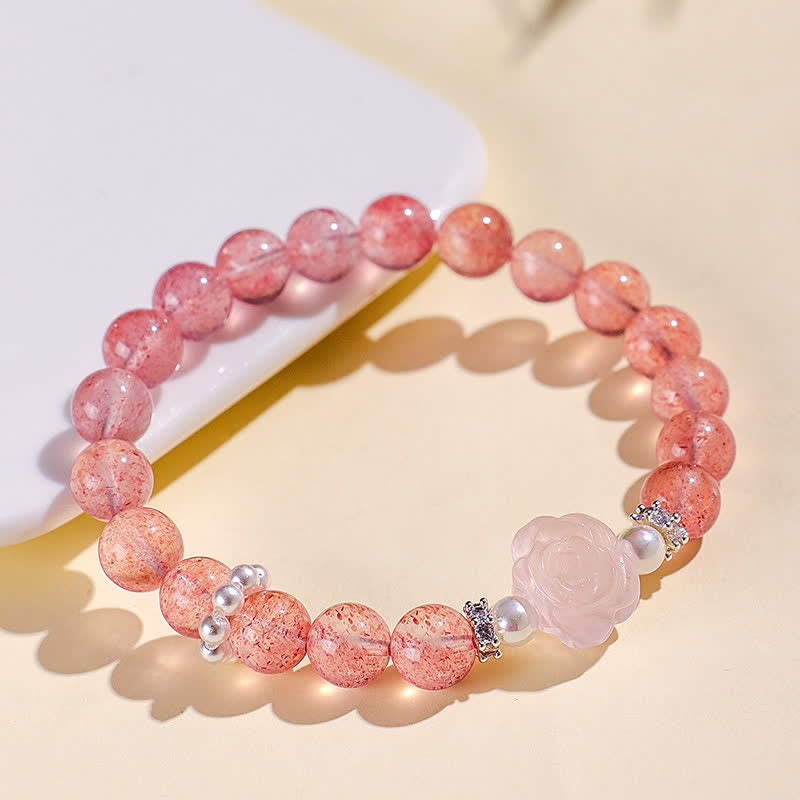 Buddha Stones Braccialetto dell'amore con perline di quarzo fragola e rosa - Quarzo fragola (Circonferenza del polso: 15–16 cm) - image 0