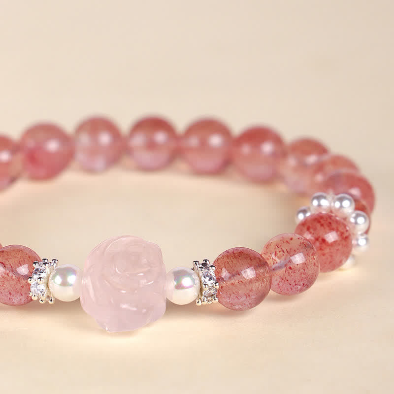 Buddha Stones Braccialetto dell'amore con perline di quarzo fragola e rosa - image 4