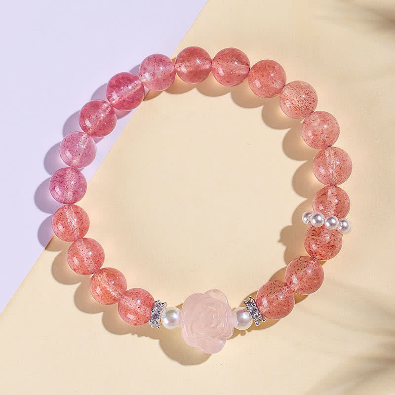 Buddha Stones Braccialetto dell'amore con perline di quarzo fragola e rosa - image 1
