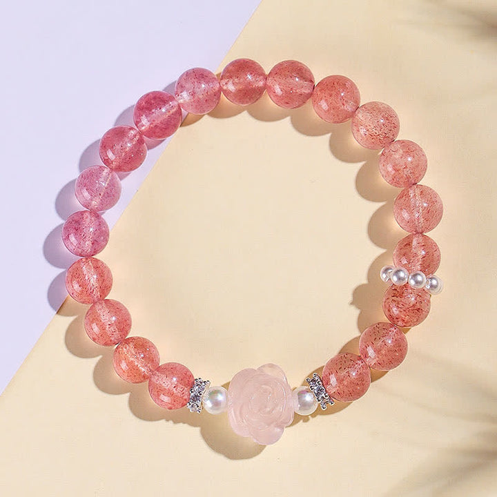 Buddha Stones Braccialetto dell'amore con perline di quarzo fragola e rosa - image 1