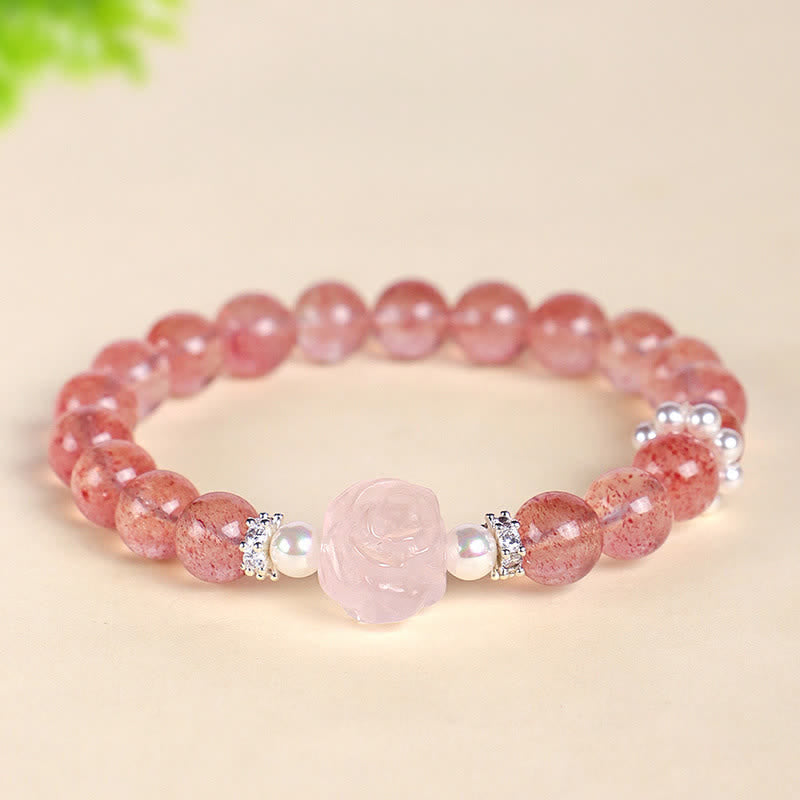 Buddha Stones Braccialetto dell'amore con perline di quarzo fragola e rosa - image 3