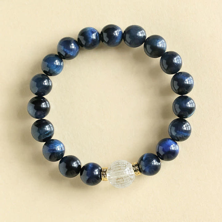 Buddha Stones Bracciale positivo con quarzo fragola e occhio di tigre blu - Occhio di tigre blu (Circonferenza del polso: 16–17 cm) - image 5