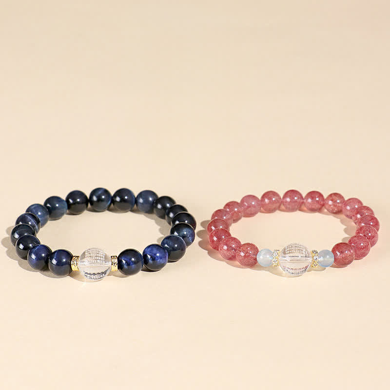 Buddha Stones Bracciale positivo con quarzo fragola e occhio di tigre blu - image 11