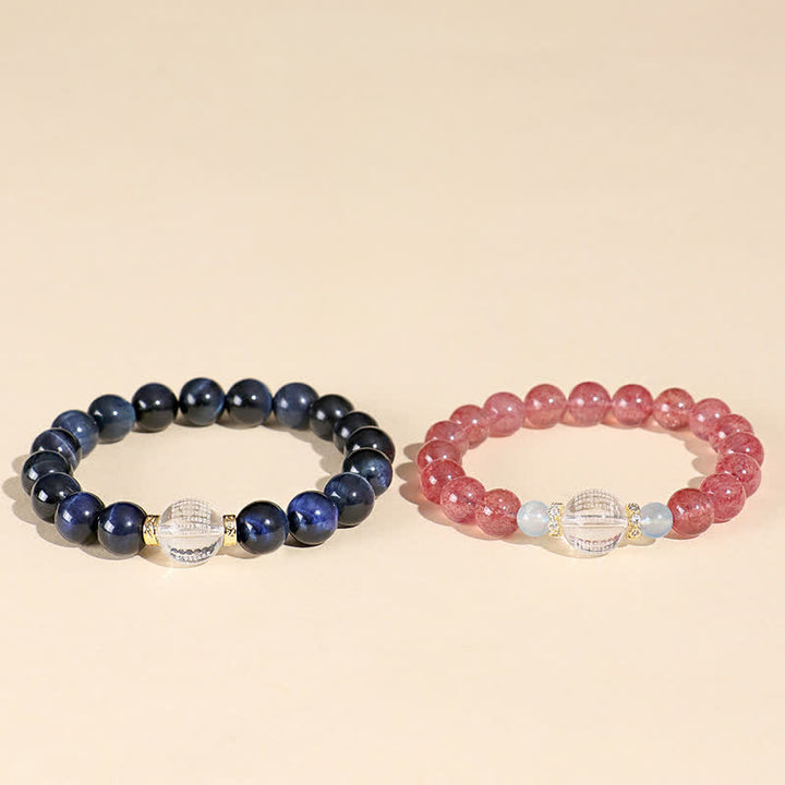 Buddha Stones Bracciale positivo con quarzo fragola e occhio di tigre blu - image 11