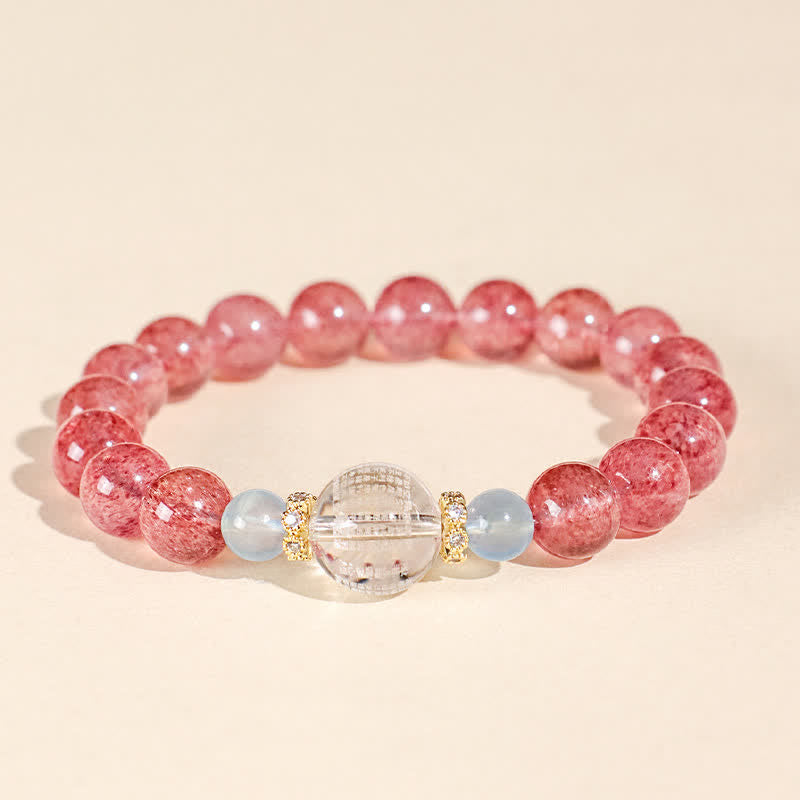Buddha Stones Bracciale positivo con quarzo fragola e occhio di tigre blu - image 1