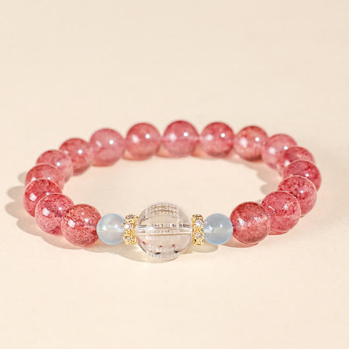 Buddha Stones Bracciale positivo con quarzo fragola e occhio di tigre blu - image 1