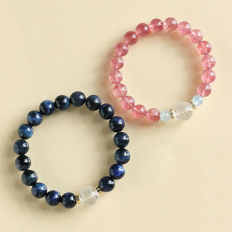 Buddha Stones Bracciale positivo con quarzo fragola e occhio di tigre blu - image 10