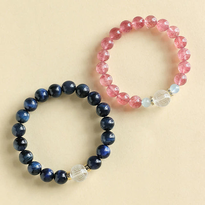 Buddha Stones Bracciale positivo con quarzo fragola e occhio di tigre blu - image 10